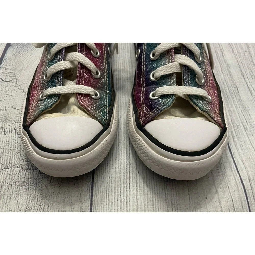Pink & Blue Glitter Converse All Stars Girl Shoes, Size Youth 13